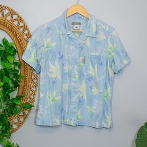 Vtg Columbia Hawaiian Shirt Pastel Blue Tropical Outdoor Top L | Light Spring